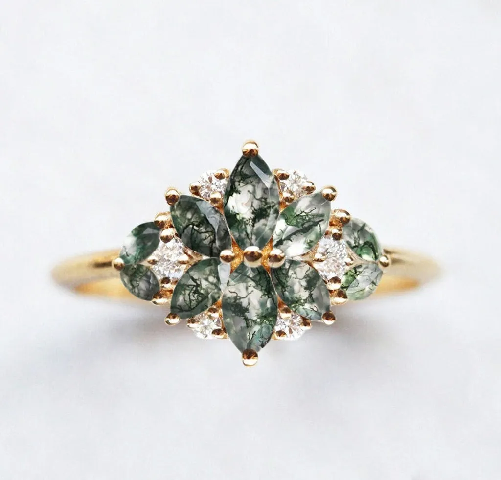 Beatrice Moss Agate And Diamond Cluster Ring