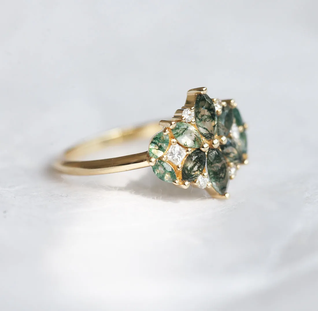 Beatrice Moss Agate And Diamond Cluster Ring