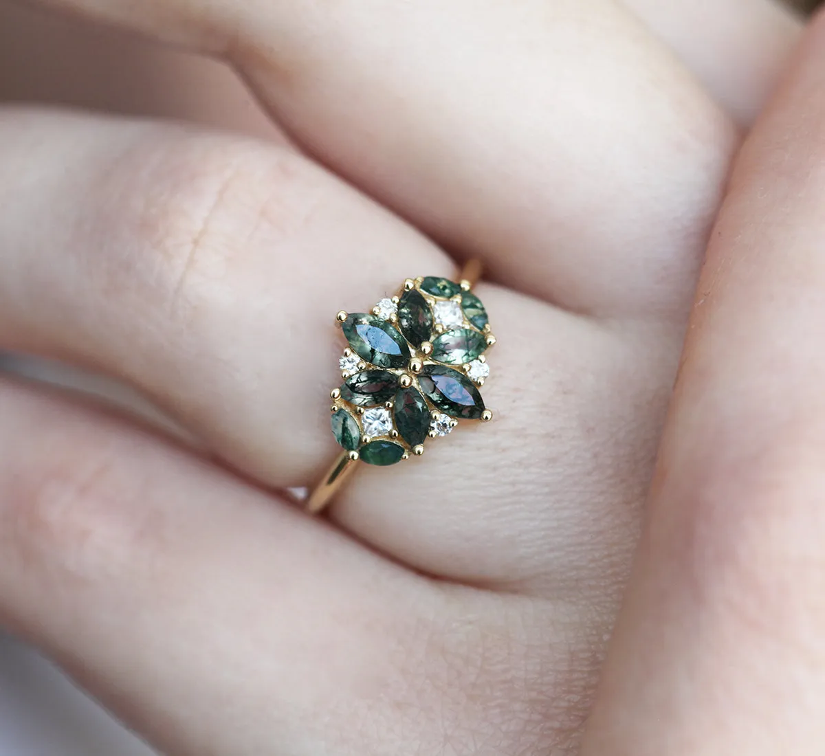 Beatrice Moss Agate And Diamond Cluster Ring