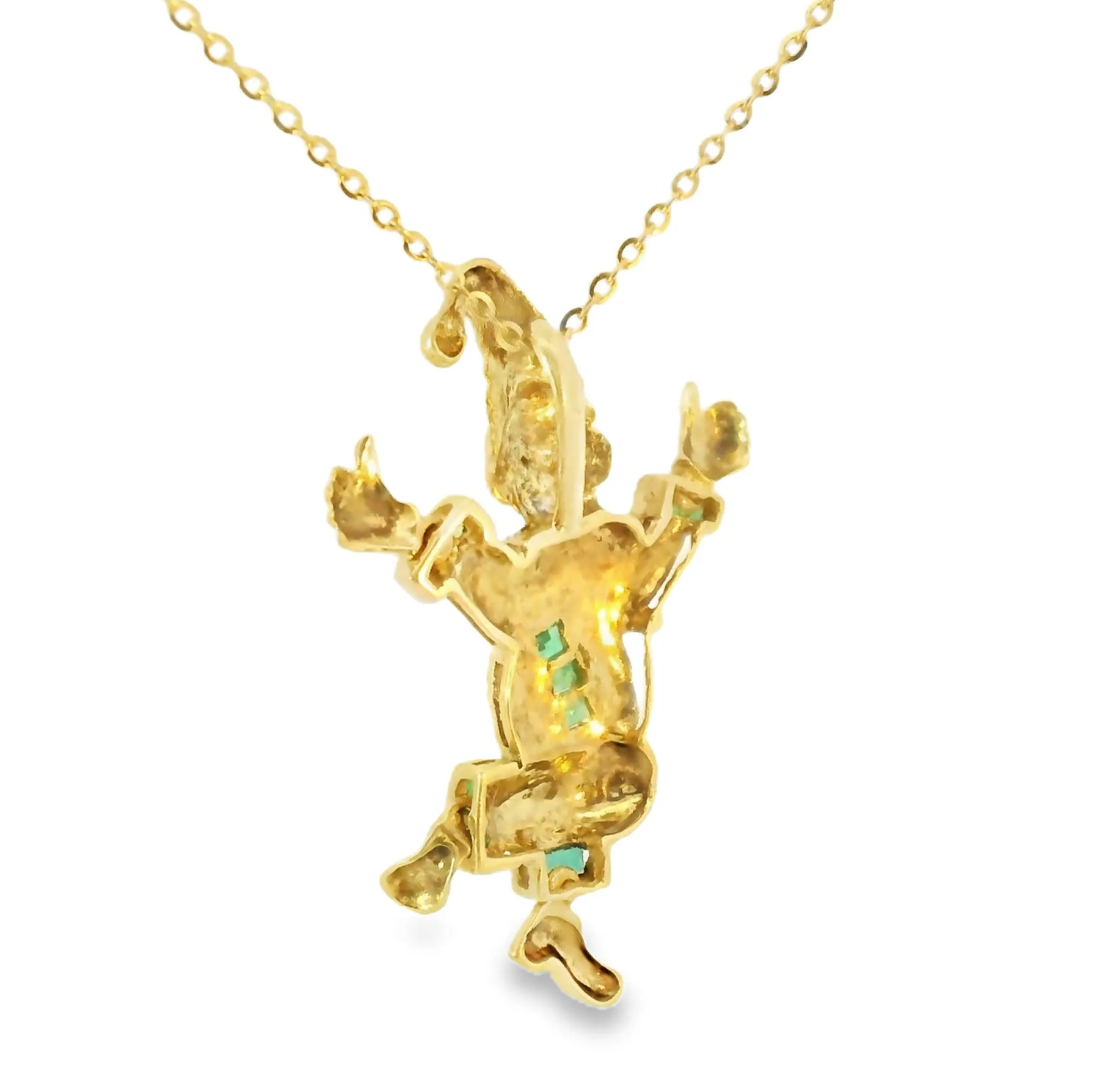 Beautiful Estate 18K Yellow Gold Emerald Clown Jester Movable Part Pendant