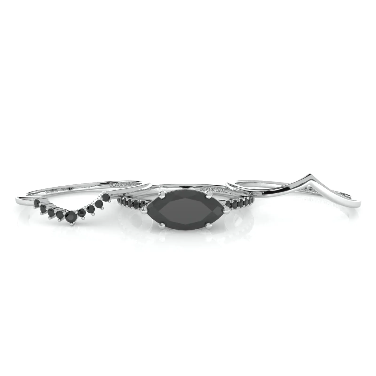 Beautiful In My Eyes- Black Diamond Marquise Cut 14K White Gold Gothic Wedding Ring