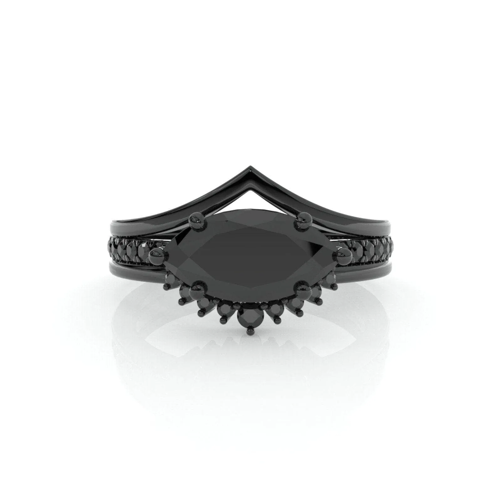 Beautiful In My Eyes- Black Diamond Marquise Cut 14K White Gold Gothic Wedding Ring