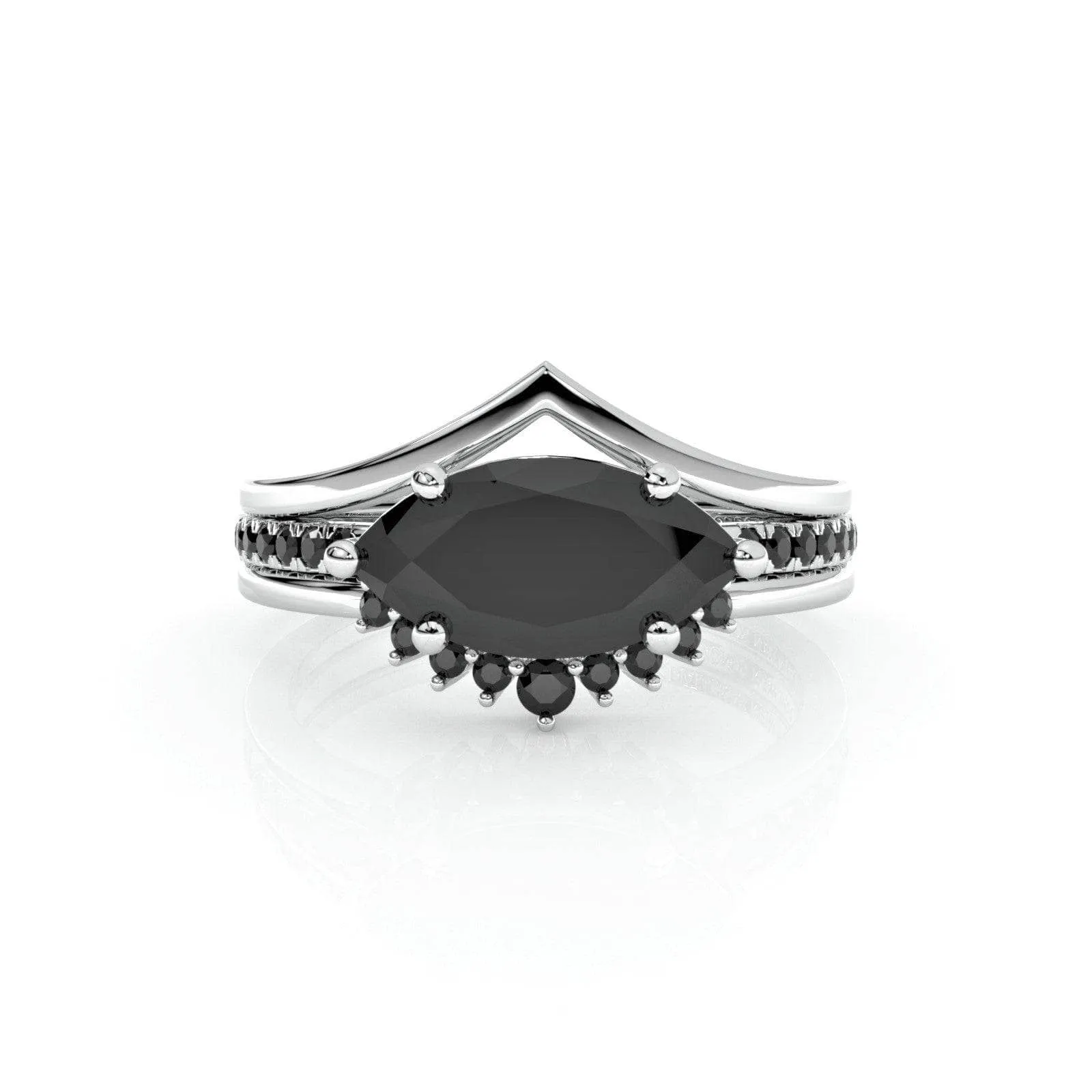 Beautiful In My Eyes- Black Diamond Marquise Cut 14K White Gold Gothic Wedding Ring
