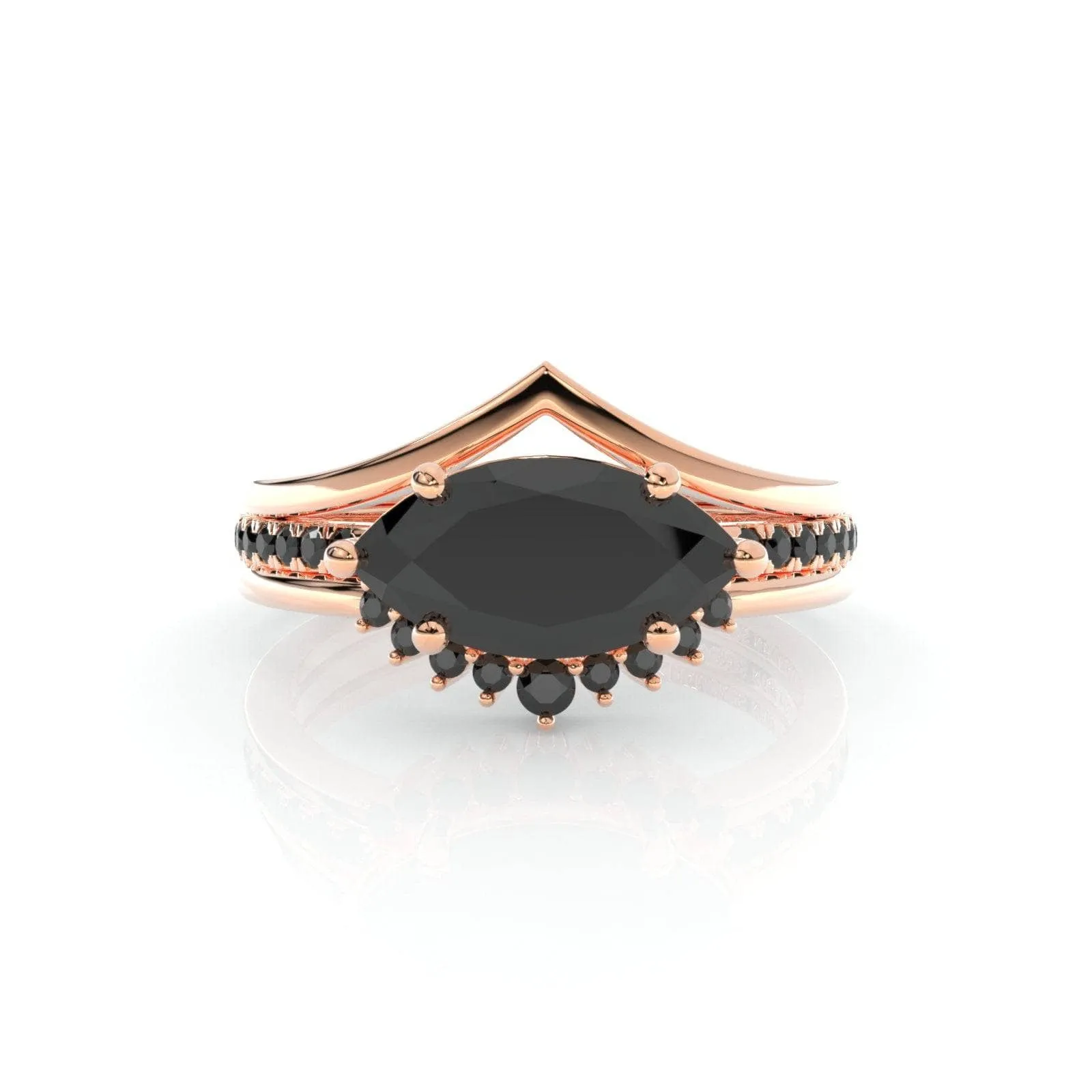 Beautiful In My Eyes- Black Diamond Marquise Cut 14K White Gold Gothic Wedding Ring