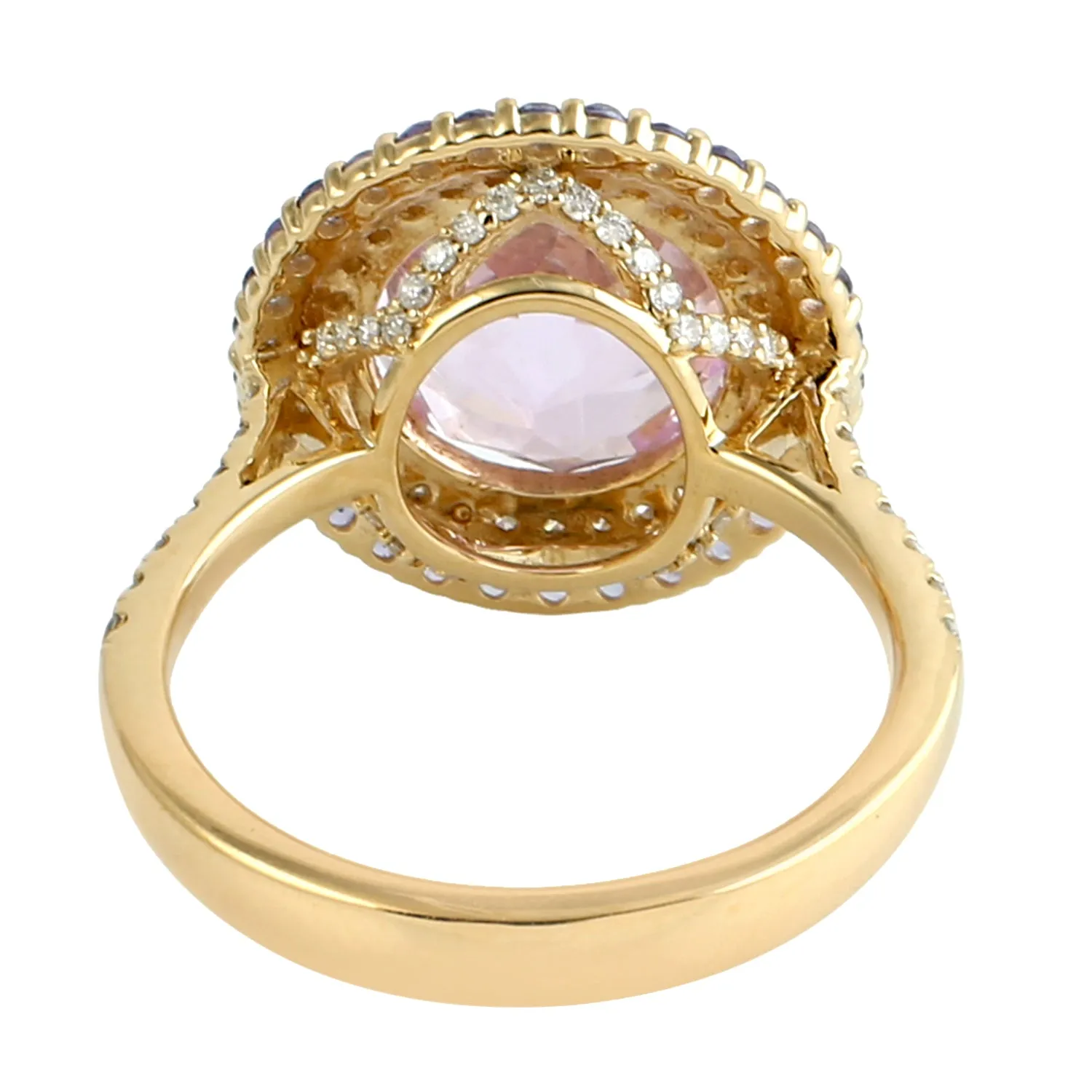 Beautiful Kunzite Tanzanite Diamond Round Solitaire Ring In 18k Yellow Gold