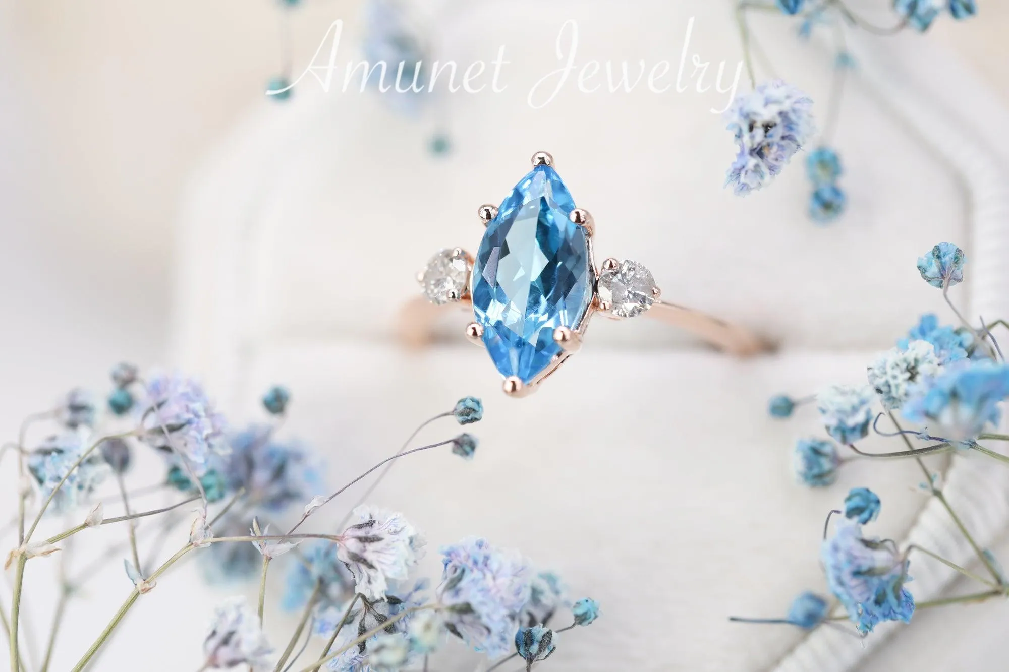 Beautiful sky blue topaz engagement ring, engagement ring