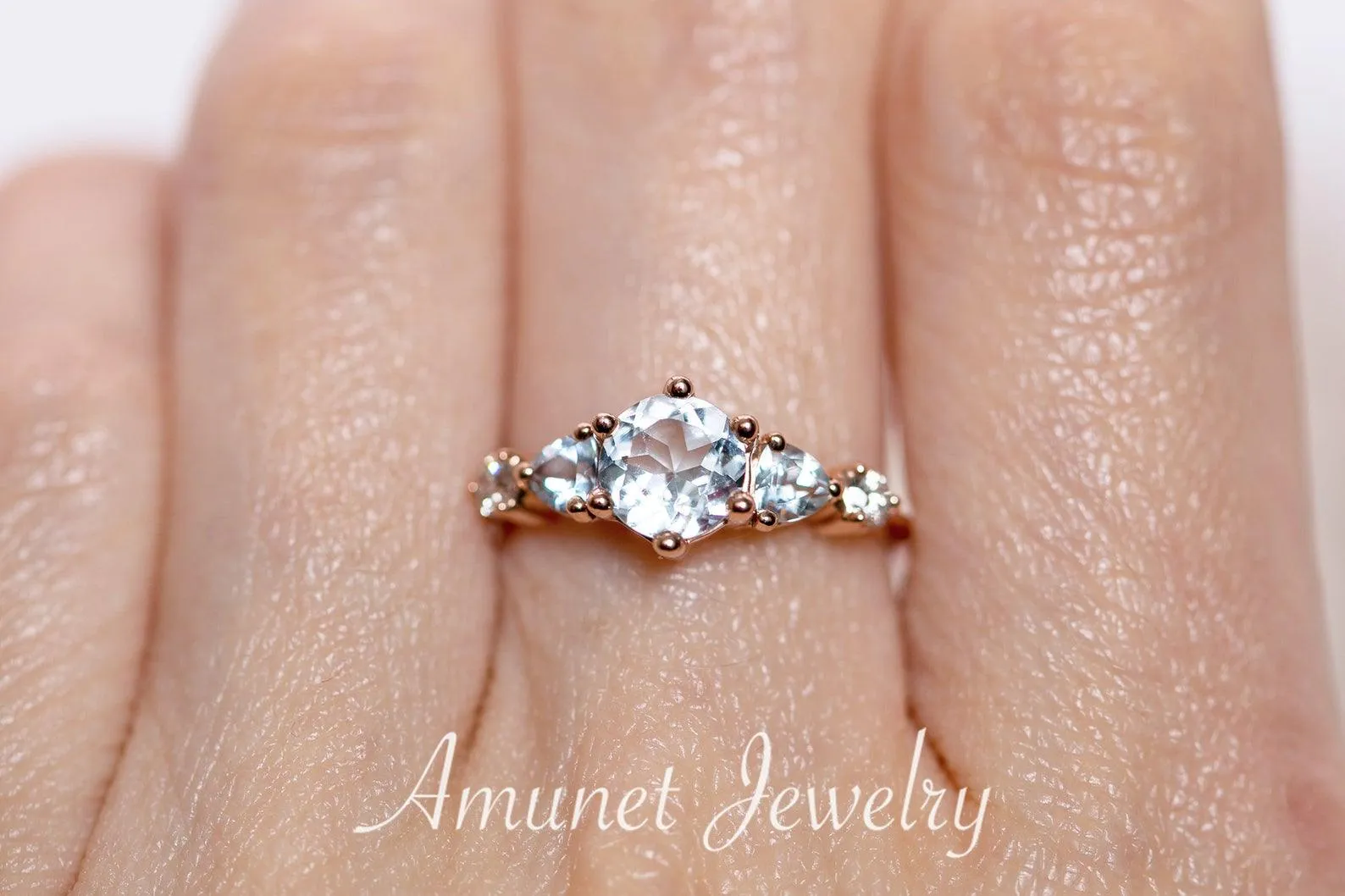 Beautiful timeless aquamarine ring, engagement ring, cluster ring, trillion ring