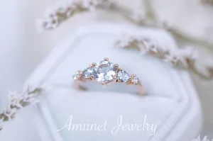 Beautiful timeless aquamarine ring, engagement ring, cluster ring, trillion ring