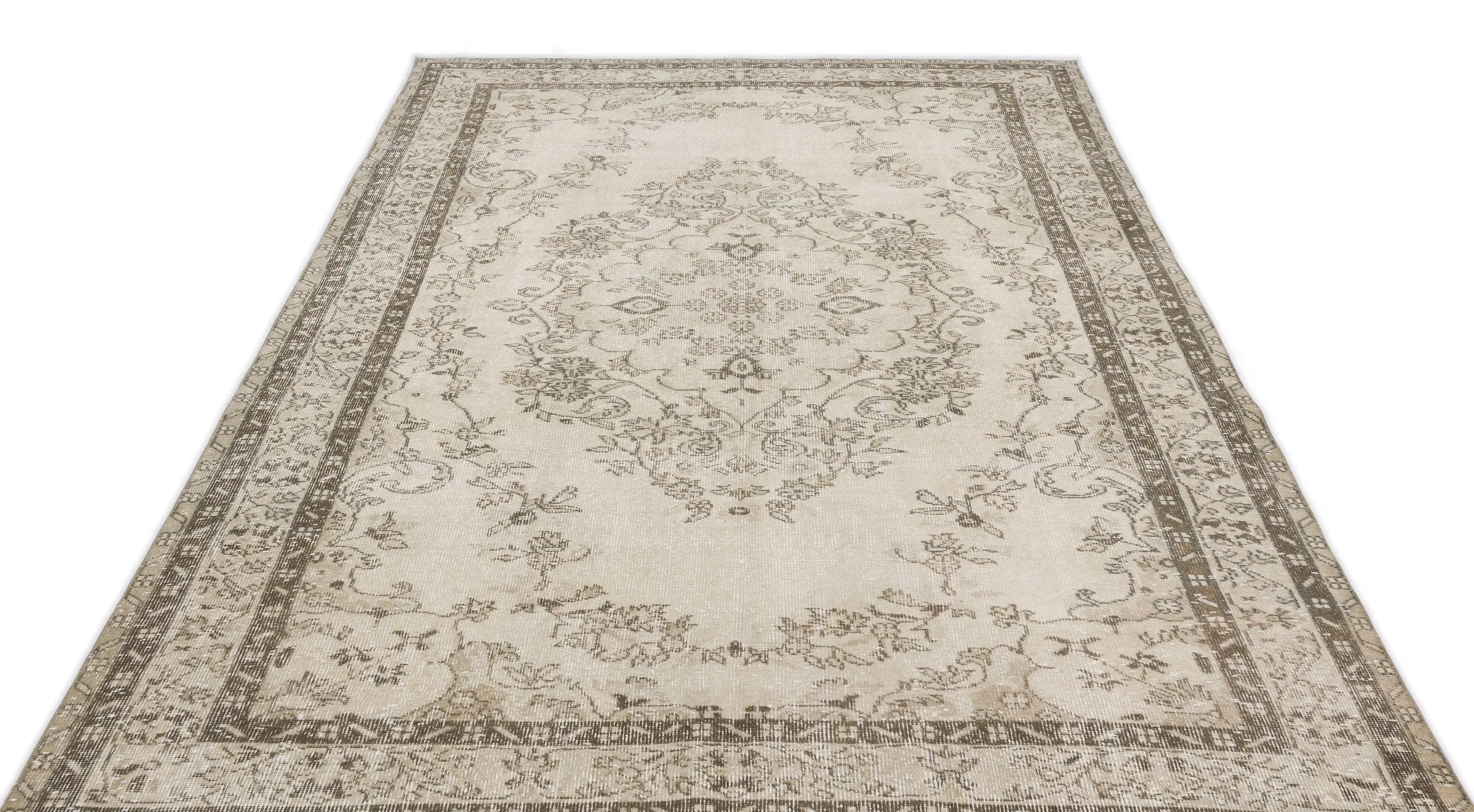 Beige Over Dyed Rug I Traditional Design Rug | Turkish Rug | Hand Weaving Rug  | Bedroom Rug | Wool Rug | Vintage Rug | Tumbled Rug  | Naturel Rug | Boho Rug I  6'1'' x 10'1'' ft 186 x 308 cm