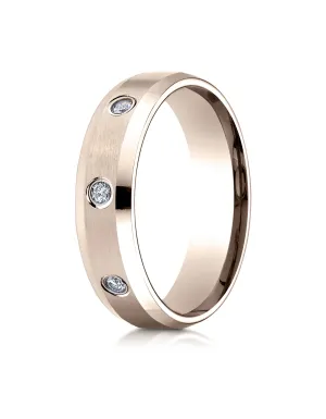 Benchmark 14K Rose Gold 6mm Comfort-Fit Satin Center Burnish Set 8-Stone Diamond Eternity Ring (0.32ct)