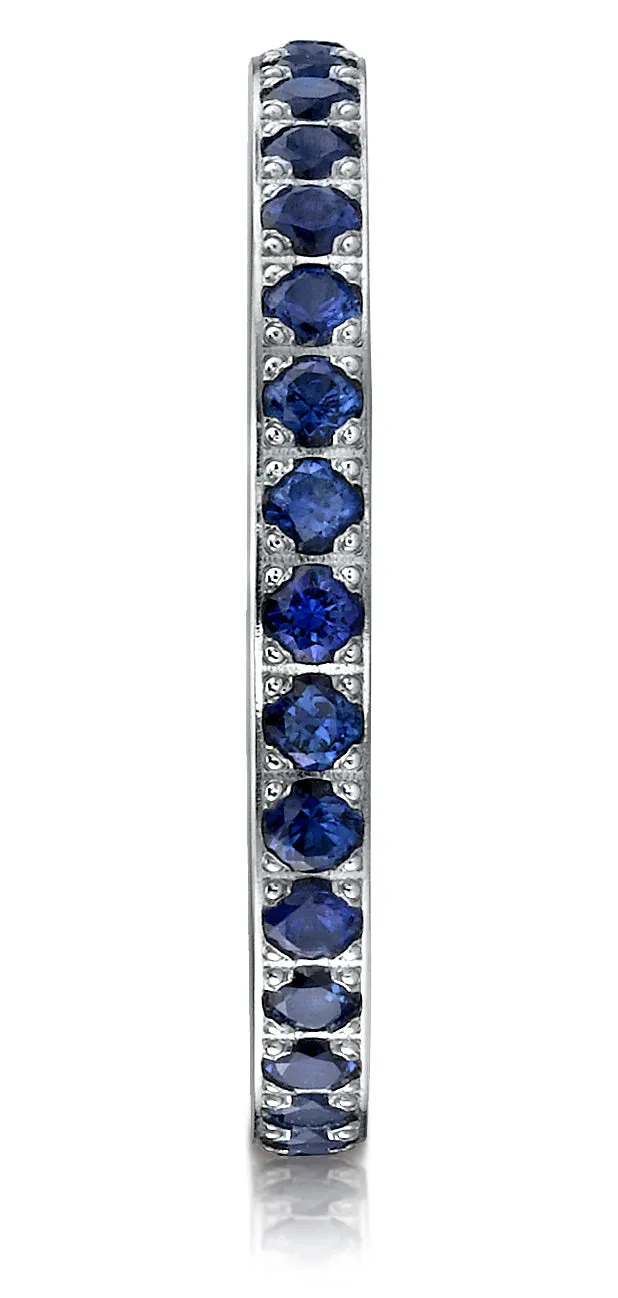 Benchmark 14K White Gold 2mm Pave-set Blue Sapphire Eternity Wedding Band Ring (0.6 - 0.9 ct.)