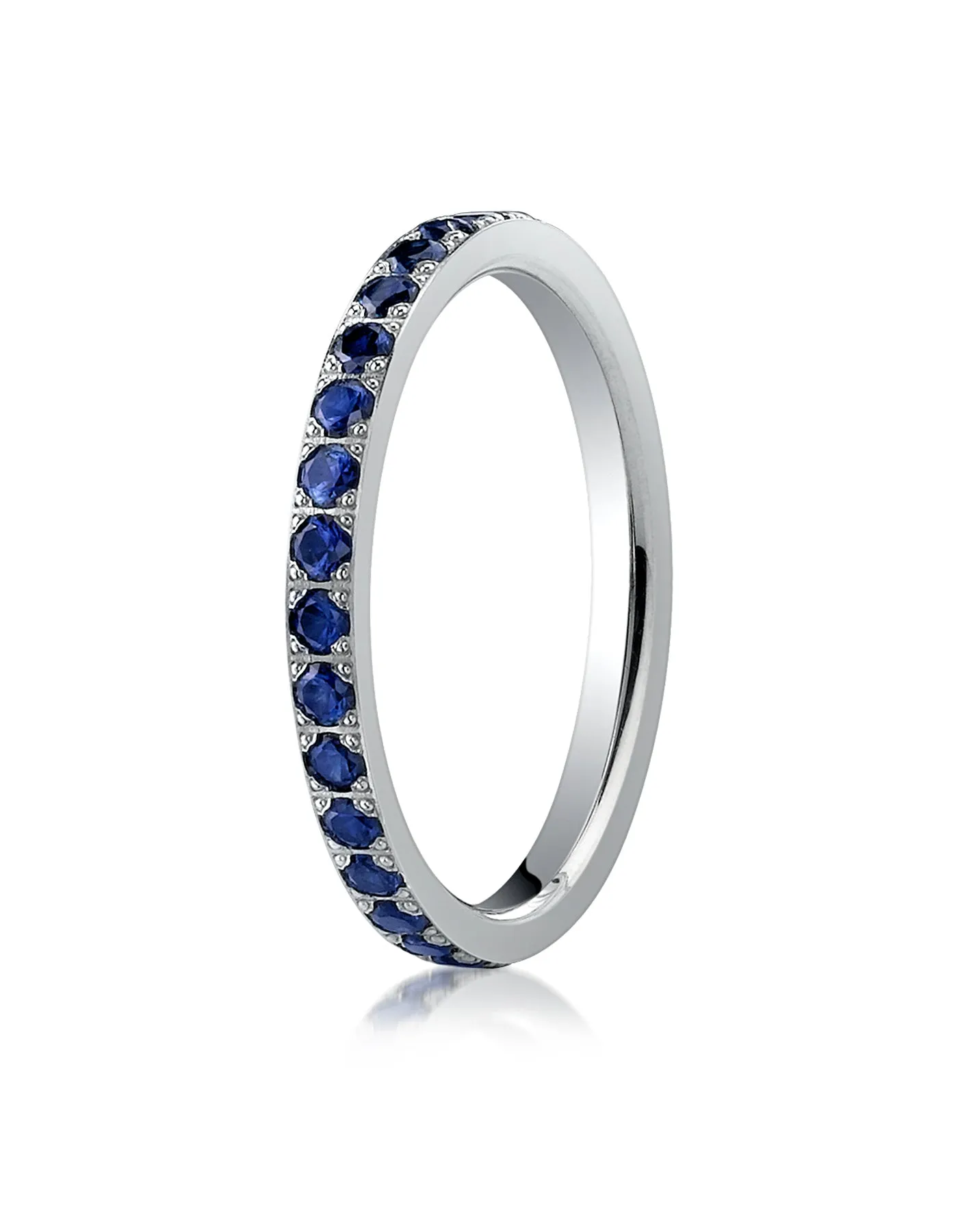 Benchmark 14K White Gold 2mm Pave-set Blue Sapphire Eternity Wedding Band Ring (0.6 - 0.9 ct.)