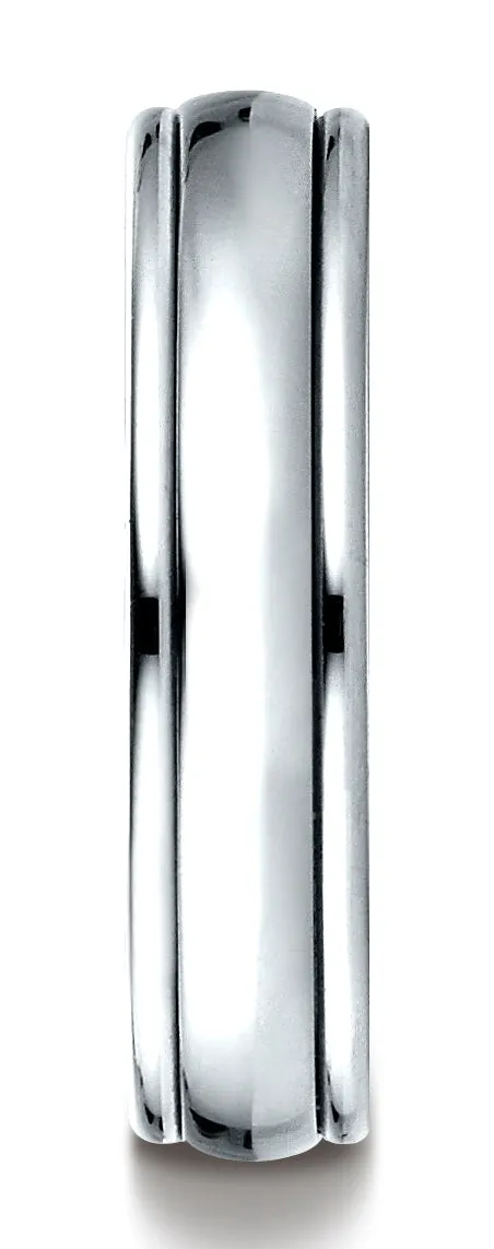 Benchmark 14k White Gold 4mm Comfort-Fit High Polished Carved Design Band, (Sizes 6-13)
