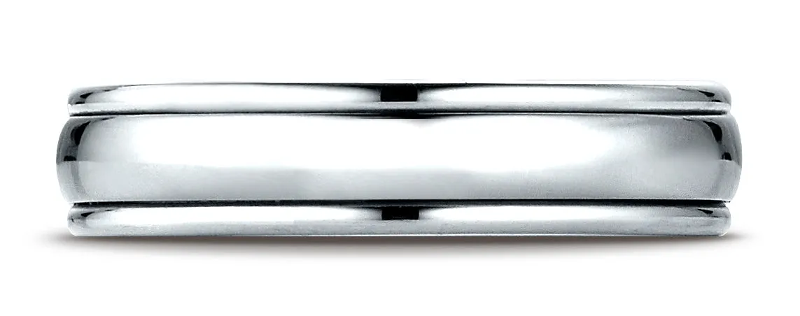 Benchmark 14k White Gold 4mm Comfort-Fit High Polished Carved Design Band, (Sizes 6-13)