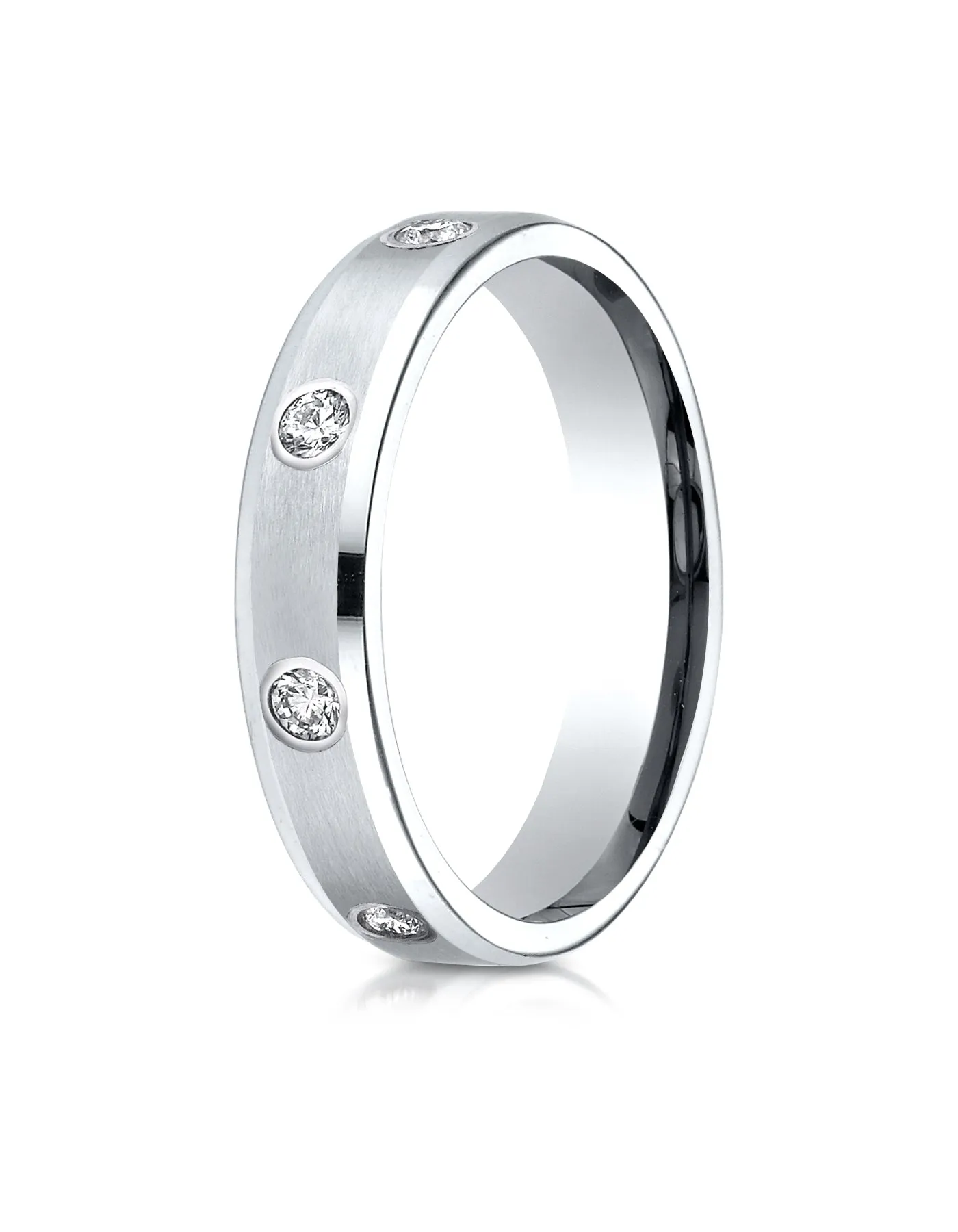 Benchmark 14K White Gold 4mm Comfort-Fit Satin Center Burnish Set 8-Stone Diamond Eternity Ring (0.32ct)