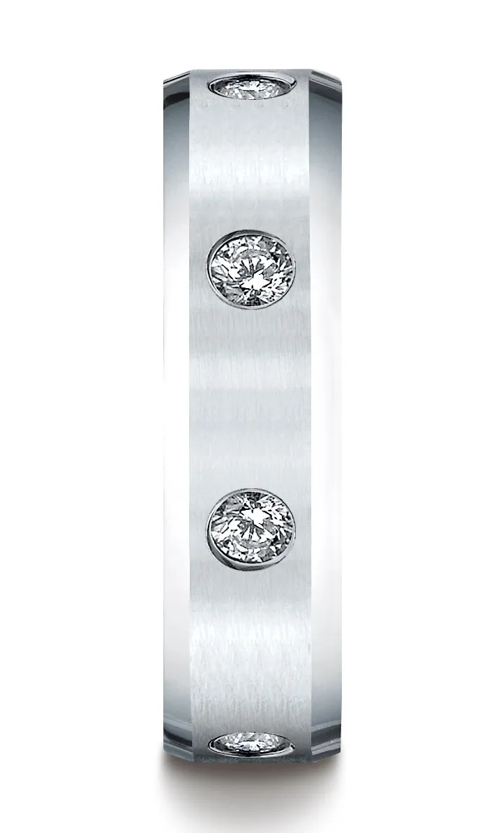 Benchmark 14K White Gold 6mm Comfort-Fit Satin Center Burnish Set 8-Stone Diamond Eternity Ring (0.32ct)