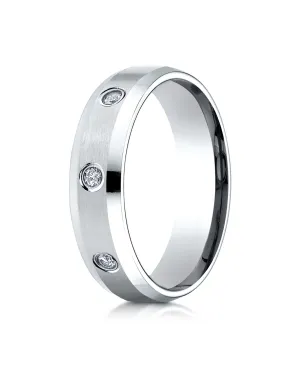 Benchmark 14K White Gold 6mm Comfort-Fit Satin Center Burnish Set 8-Stone Diamond Eternity Ring (0.32ct)
