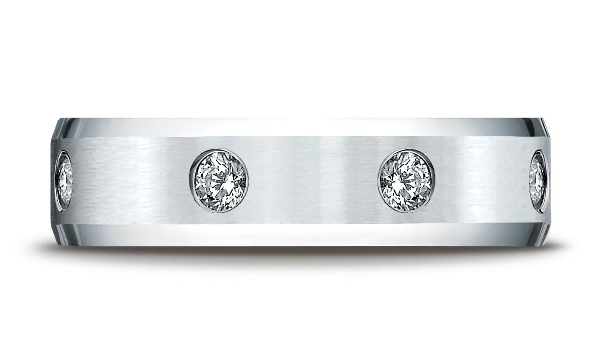 Benchmark 14K White Gold 6mm Comfort-Fit Satin Center Burnish Set 8-Stone Diamond Eternity Ring (0.32ct)