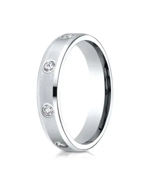 Benchmark 18K White Gold 4mm Comfort-Fit Satin Center Burnish Set 8-Stone Diamond Eternity Ring (0.32ct)