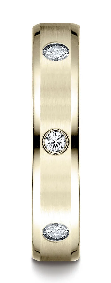 Benchmark 18K Yellow Gold 4mm Comfort-Fit Satin Center Burnish Set 8-Stone Diamond Eternity Ring, 0.32ct