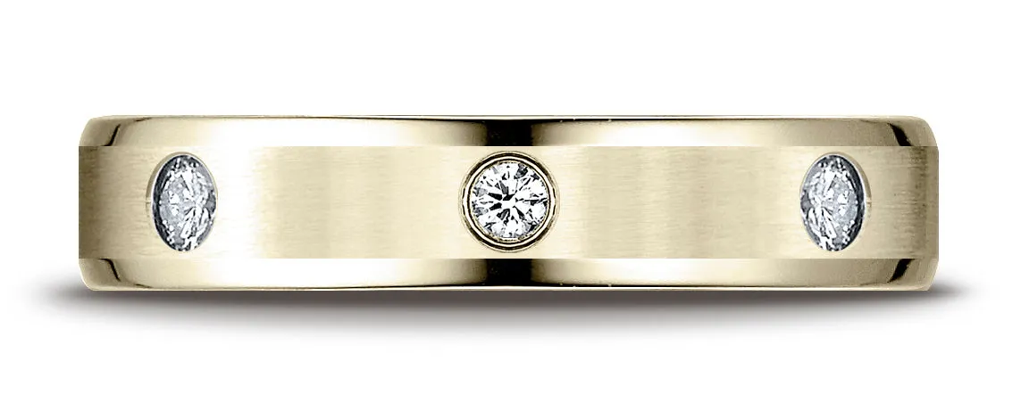 Benchmark 18K Yellow Gold 4mm Comfort-Fit Satin Center Burnish Set 8-Stone Diamond Eternity Ring, 0.32ct