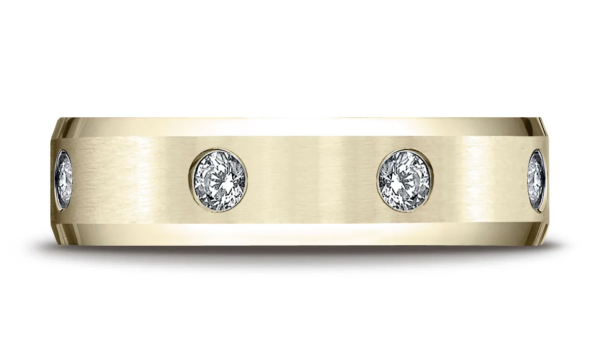 Benchmark 18K Yellow Gold 6mm Comfort-Fit Satin Center Burnish Set 8-Stone Diamond Eternity Ring, 0.32ct