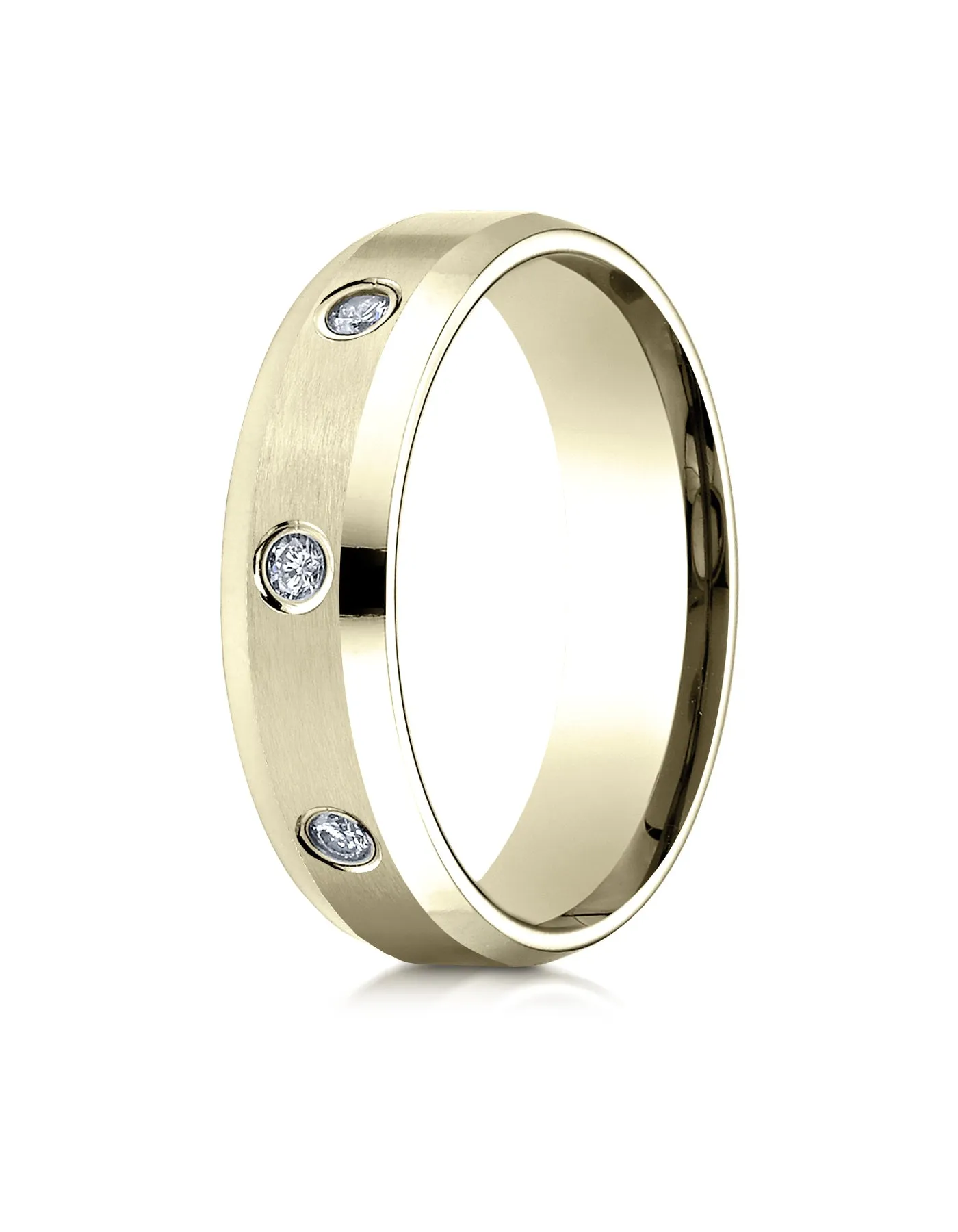 Benchmark 18K Yellow Gold 6mm Comfort-Fit Satin Center Burnish Set 8-Stone Diamond Eternity Ring, 0.32ct