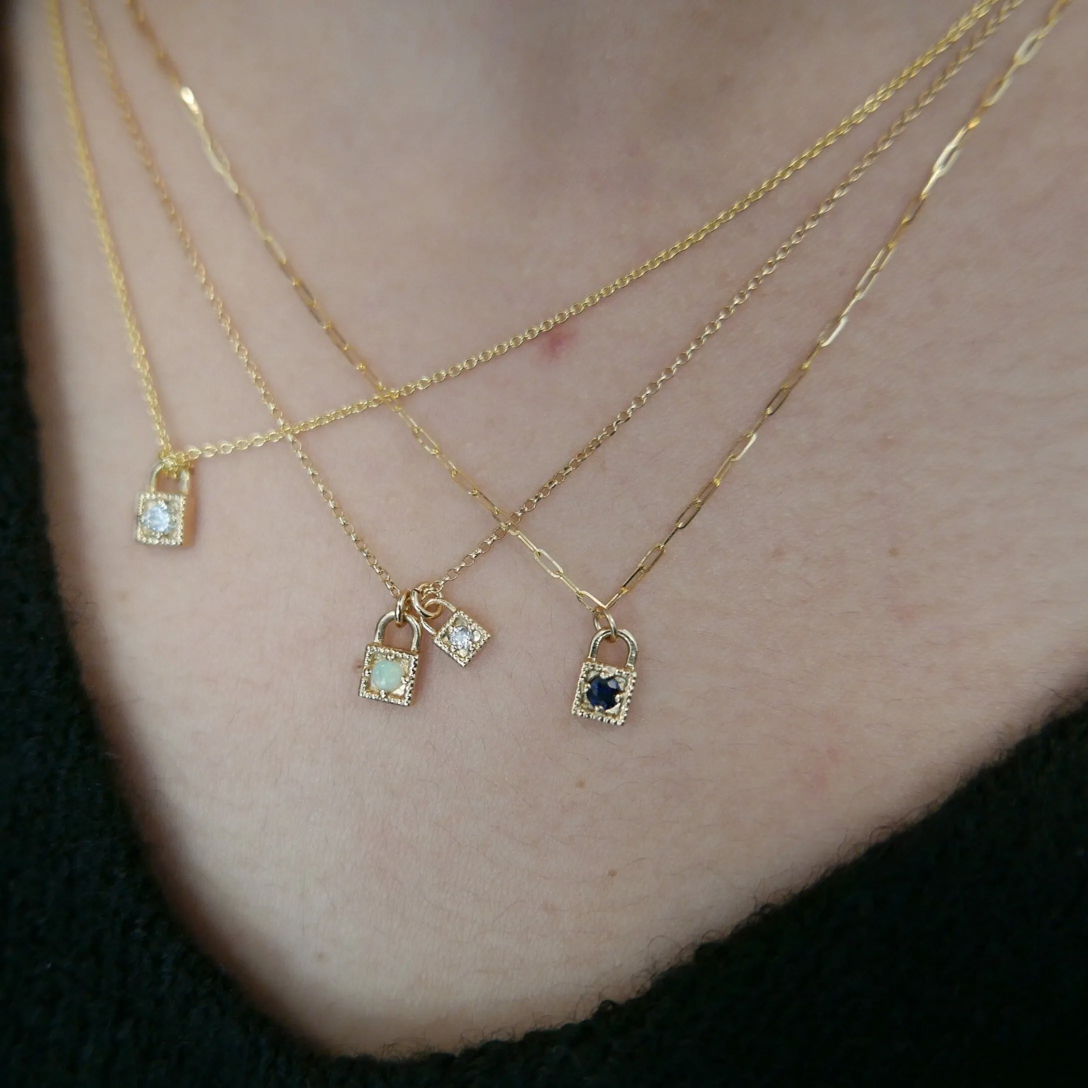Birthstone love lock necklace