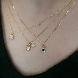 Birthstone love lock necklace