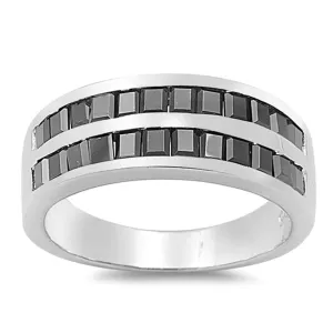 Black CZ Polished Unique Ring New .925 Sterling Silver Thumb Band Sizes 5-9