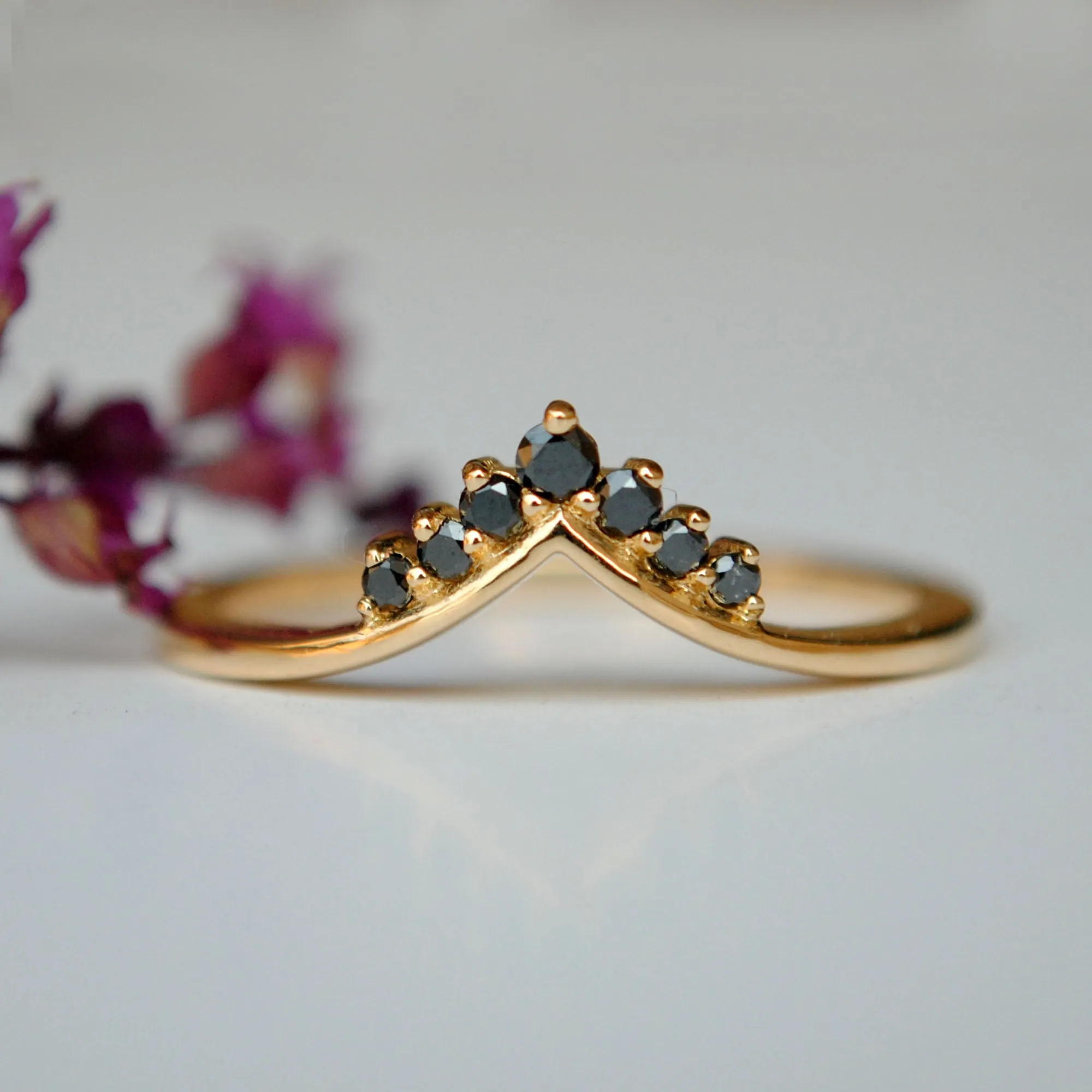 Black Diamond Chevron V  Bridal Tiara Crown Ring