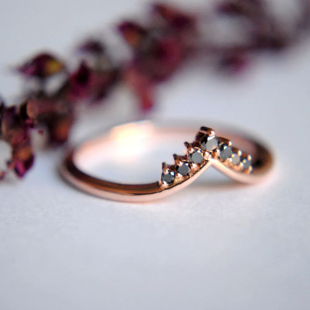 Black Diamond Chevron V  Bridal Tiara Crown Ring