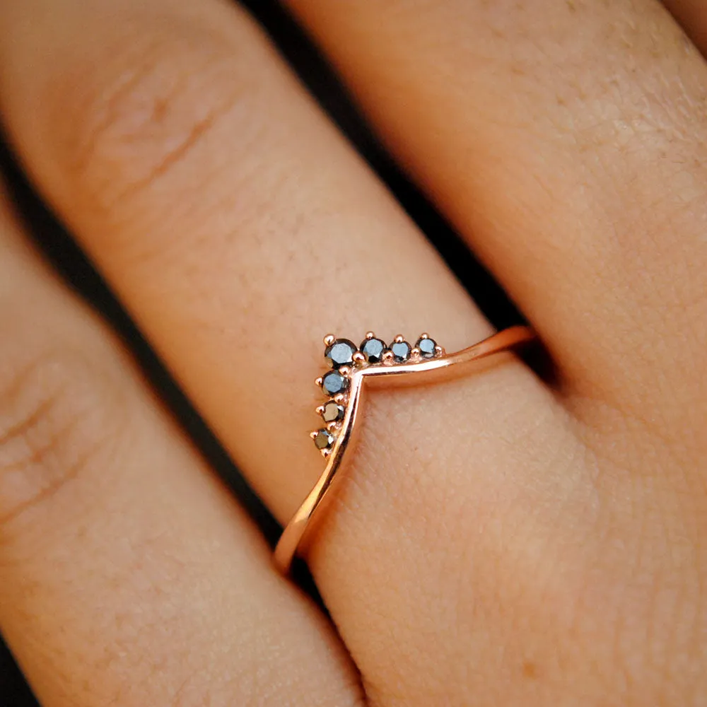 Black Diamond Chevron V  Bridal Tiara Crown Ring