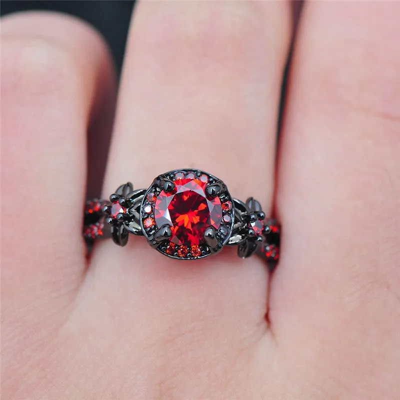 Black Gold Crimson Red Zircon Ring