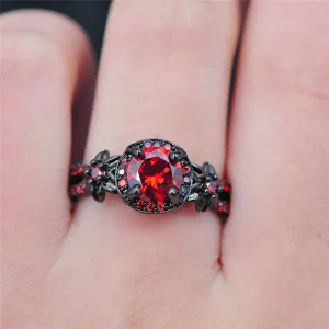 Black Gold Crimson Red Zircon Ring