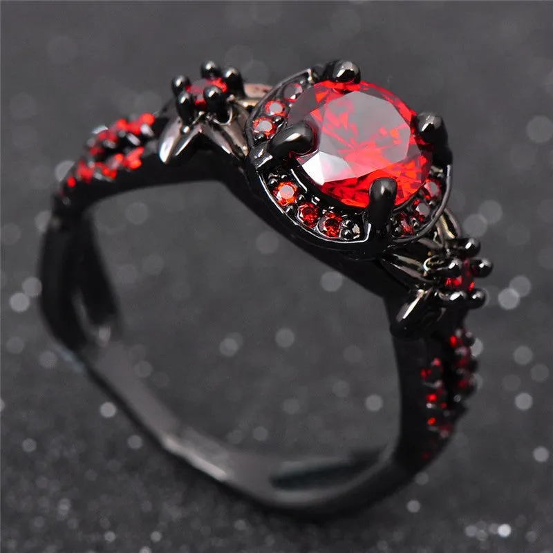 Black Gold Crimson Red Zircon Ring