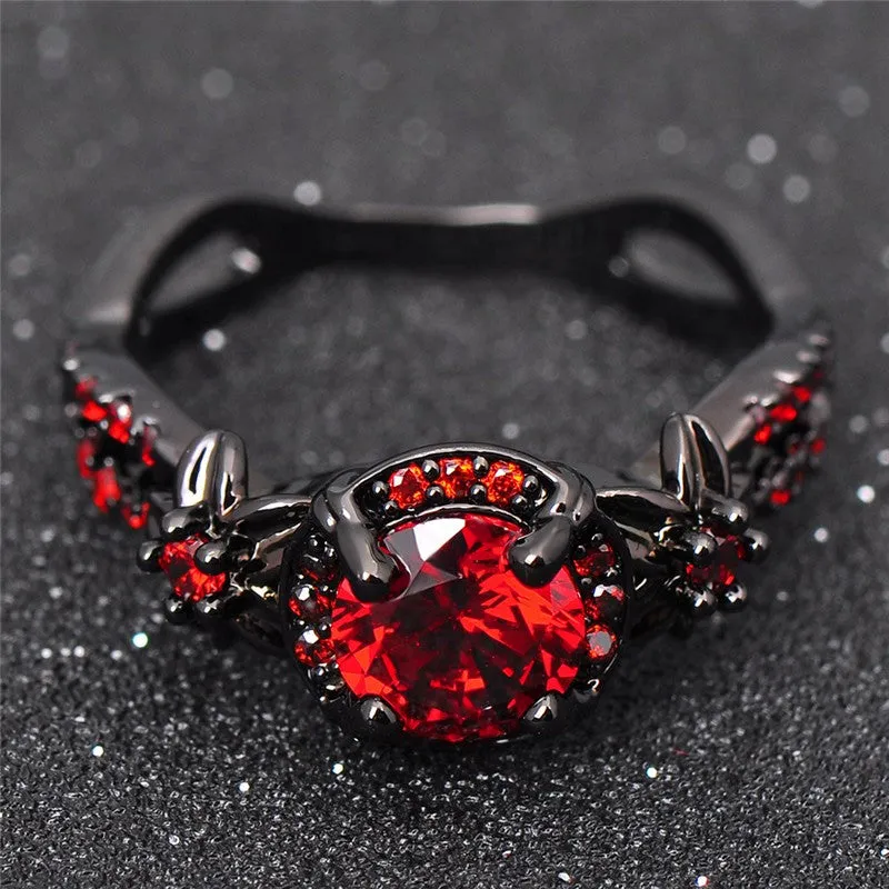 Black Gold Crimson Red Zircon Ring