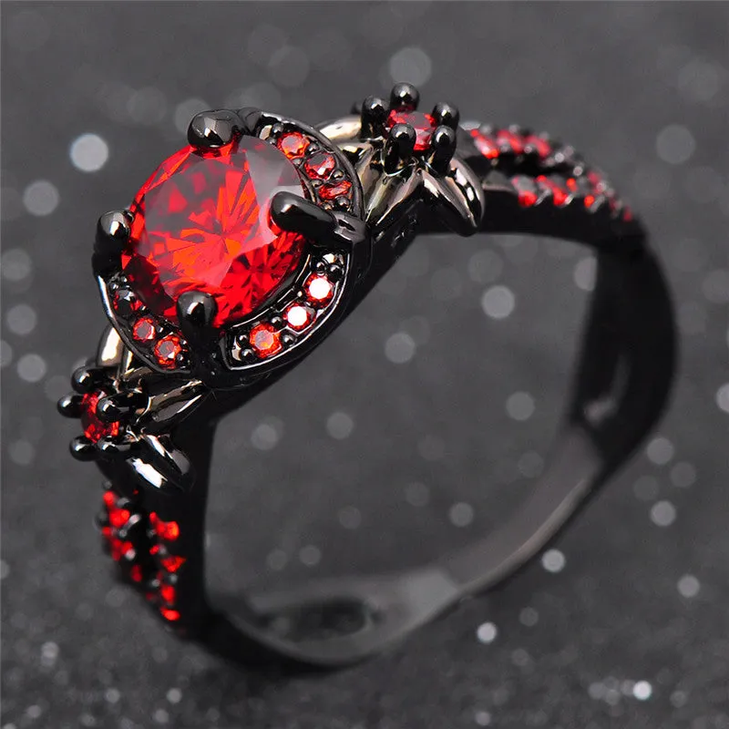 Black Gold Crimson Red Zircon Ring