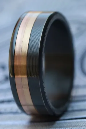 Black Zirconium 14k or 18k customizable ring mens wedding bands Gold rings