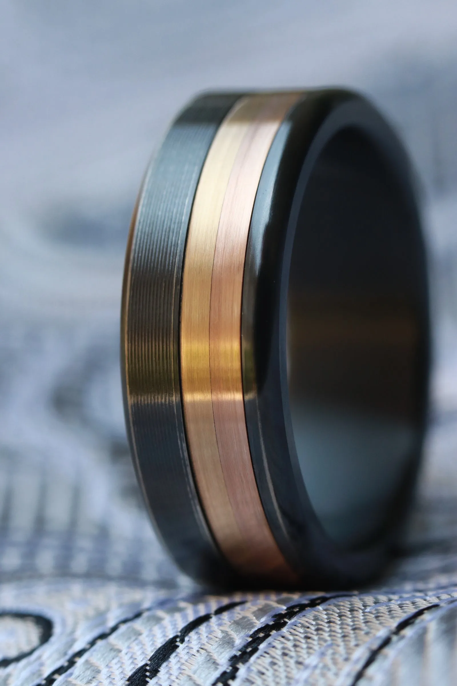 Black Zirconium 14k or 18k customizable ring mens wedding bands Gold rings