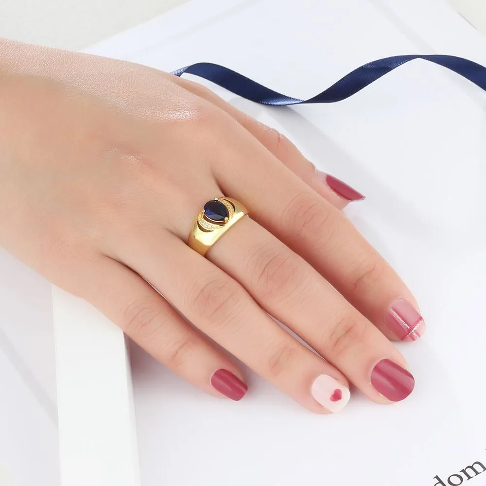 Blue Cubic Zirconia Golden Rings For Women