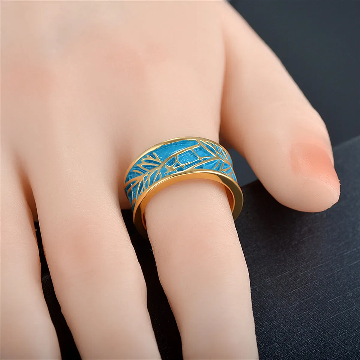 Blue Enamel & 18K Gold-Plated Branch Band Ring