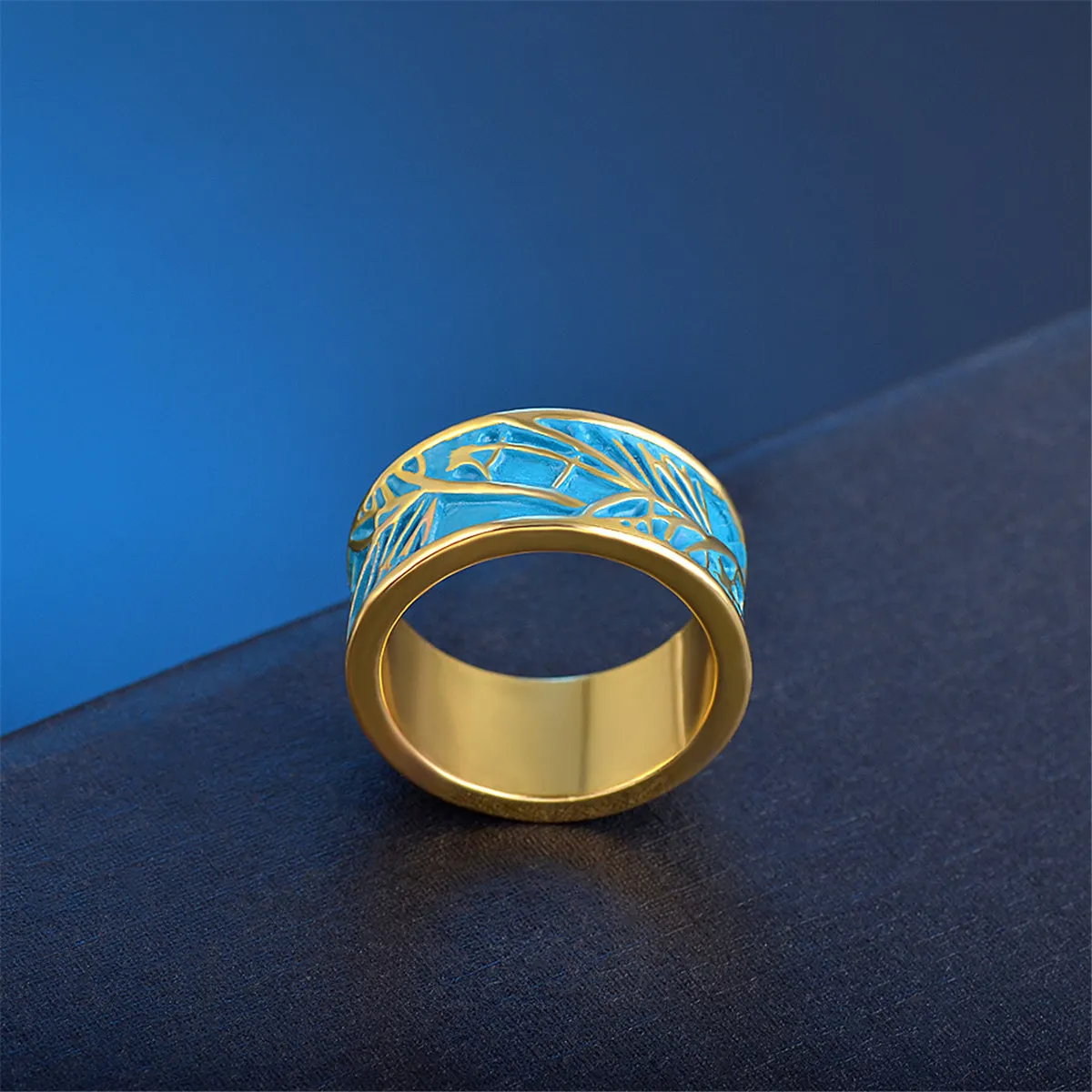 Blue Enamel & 18K Gold-Plated Branch Band Ring