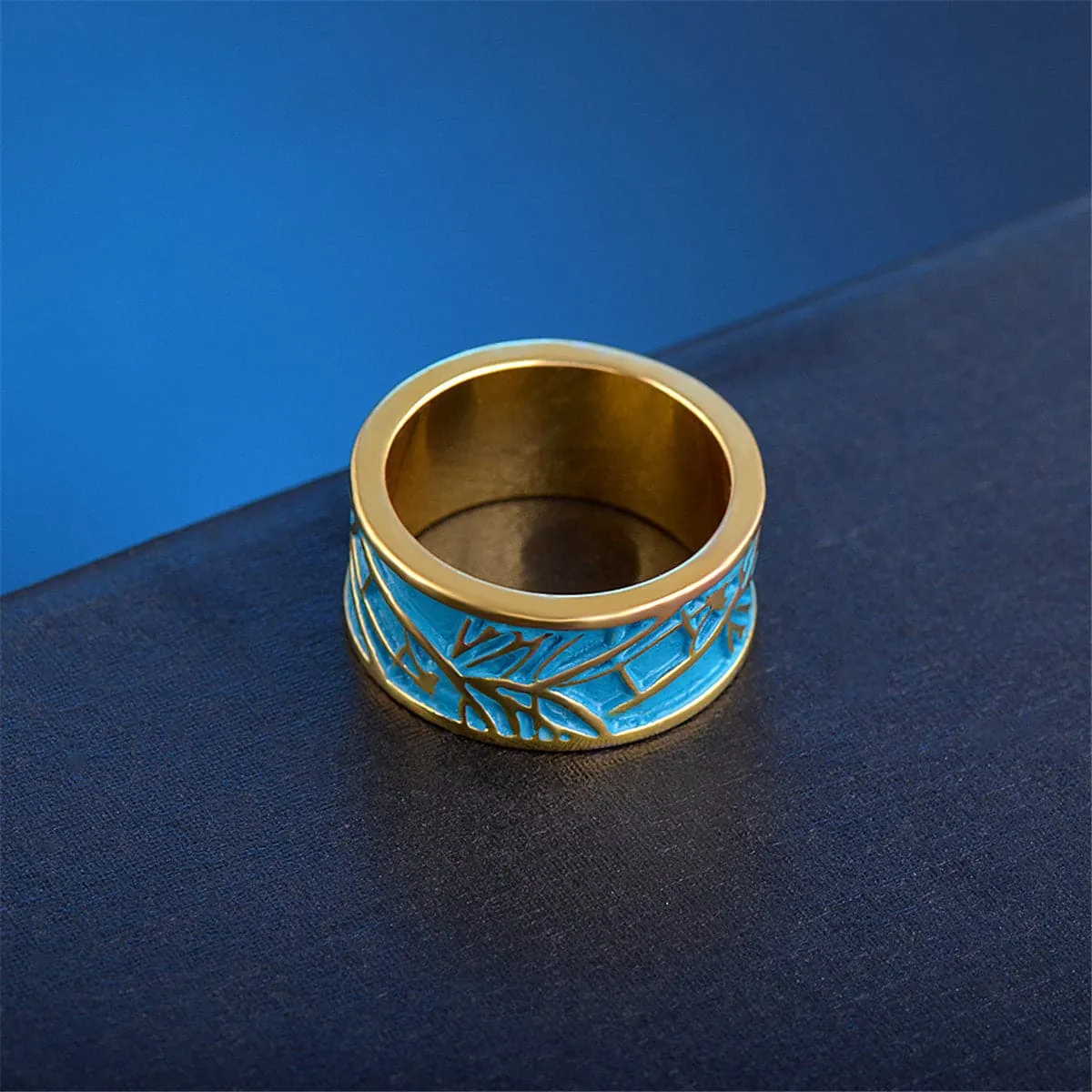Blue Enamel & 18K Gold-Plated Branch Band Ring