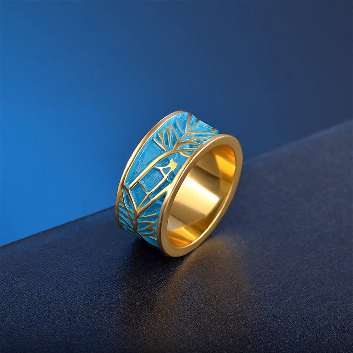 Blue Enamel & 18K Gold-Plated Branch Band Ring