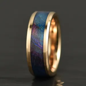 Blue Haze Ring - Rose Tungsten Box Elder Wood Men's Wedding Band 8MM