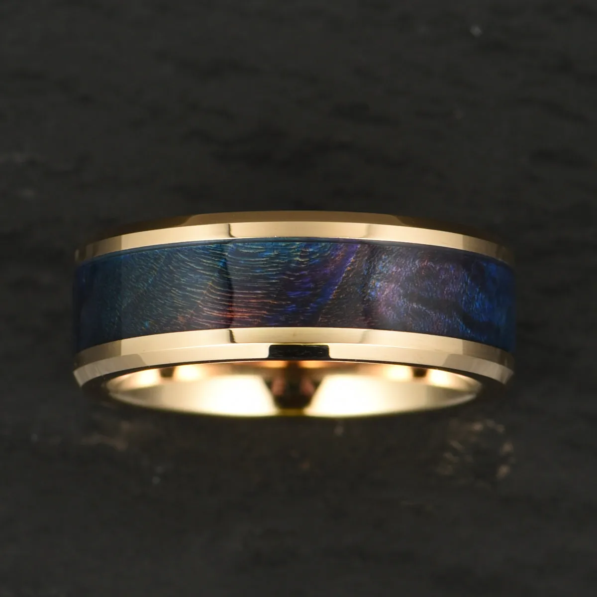 Blue Haze Ring - Rose Tungsten Box Elder Wood Men's Wedding Band 8MM