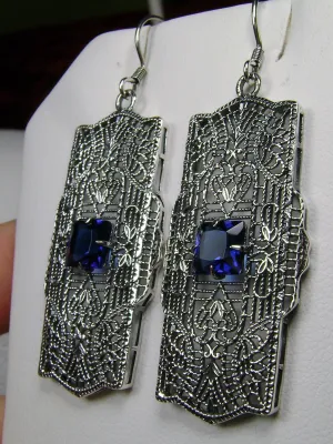 Blue Sapphire Earrings, Sterling Silver Art Deco 1920's Jewelry #E26
