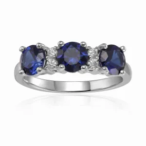 Blue Sapphire Three Stone Ring