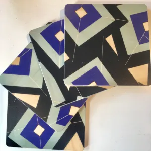 Blue Tumbling Blocks Square Coaster Set of Four